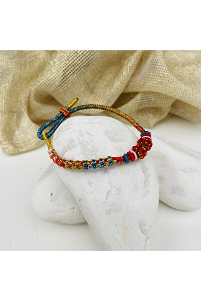 Casa D or Jewelry Kırmızı Mavi Çoklu Renkli El Yapımı Simli İpli Örgü Charmlı...
