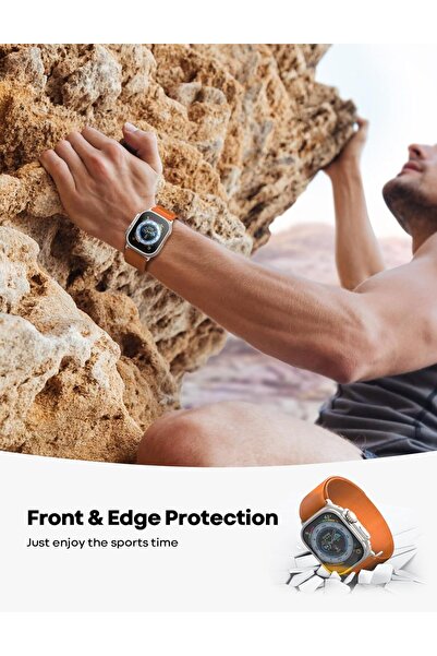 Lamicall Screen Protector for Apple Watch Ultra 49mm - 2 Pack Tempered Glass & Titanium Bumper Frame