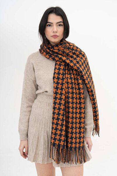 HERCHES Houndstooth Patterned Wool Winter Scarf - Orange
