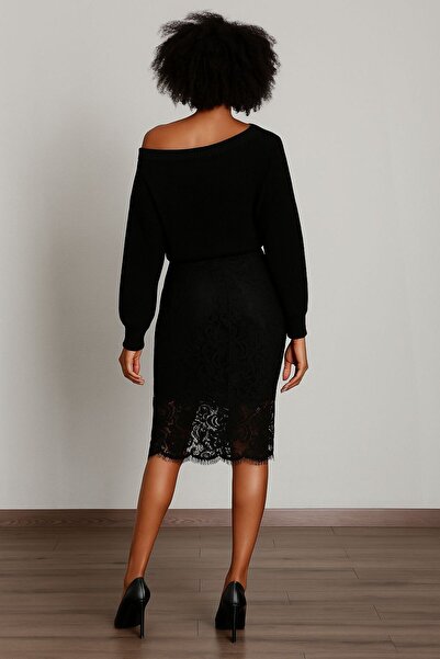 DEEP BEACH High Waist Lace Lined Midi Skirt