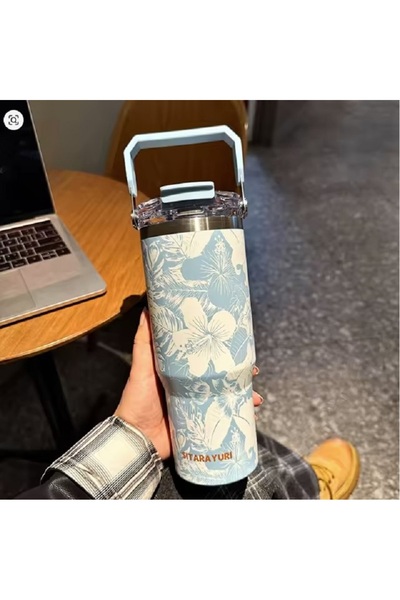 SITARAYURI Sitarayori 900ml Thermal Travel Mug with Floral Pattern and Handle HZ041