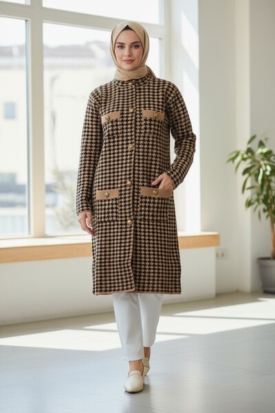 Kamalı Steel Knit Winter Coat Cardigan Front Buttoned Patterned Hijab Knitwear Cardigan