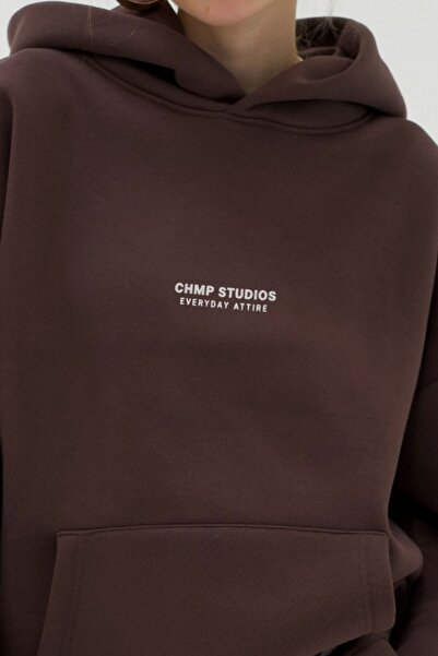 The Champ Clothing Дамска суитшърт с качулка CHMP SUDIOS кафяв – с качулка, 3-слоен, кенгуру джоб