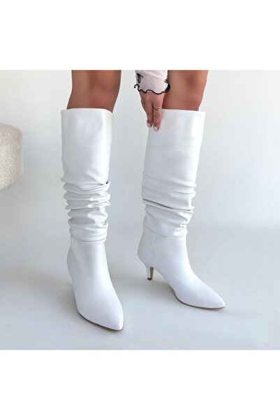 Erbilden Zelya White Leather Heeled Boots