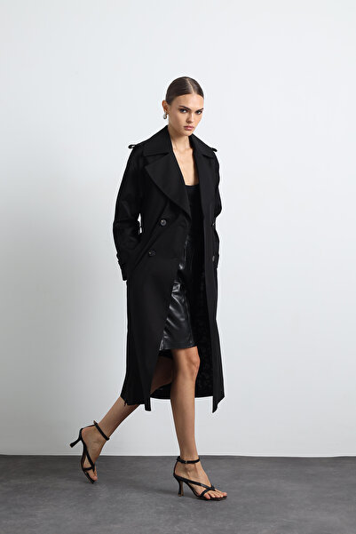 Mozto Orsay Black Maxi Trench Coat