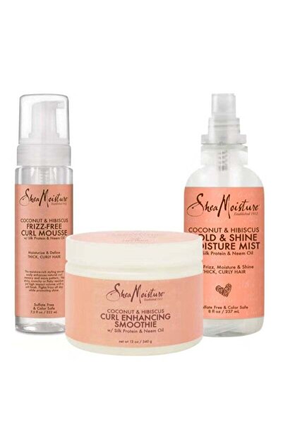 Shea Moisture Coconut & Hibiscus Combo Pack: Moisture Mist 8oz, Curl Mousse 7.5oz, Smoothie 12oz