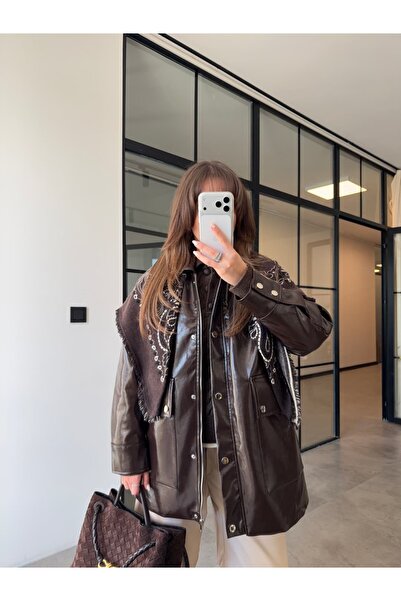 BB Bensu Buyruk PARLAK DERİ KAHVERENGİ PARKA CEKET