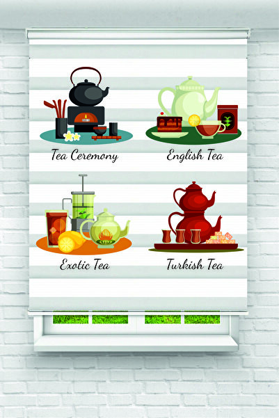 Yznhome Renkli Çay Setleri ve Yazılı Zebra Perde – YZN-1060