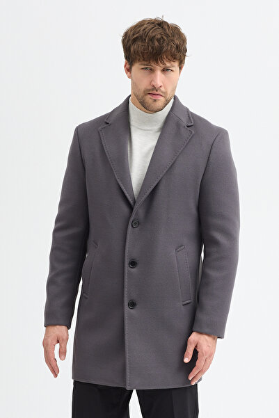 Frappoli Grande Чоловічий сірий піджак з коміром Slim Fit Кашемірний пальто