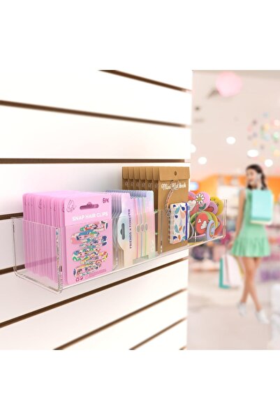 Slasa Clear Slatwall Acrylic Retail Tray 40x12x6 cm 4-Compartment Merchandise Caddy