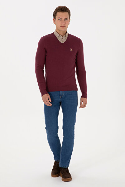 U.S. Polo Assn. Men's Burgundy Sweater With V-Neck And Embroidered Logo