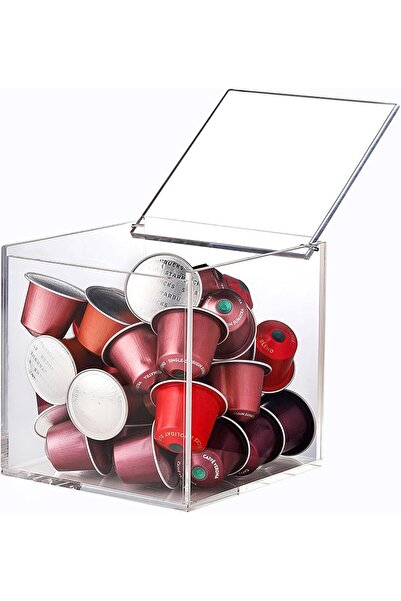 Slasa Clear Acrylic Coffee Pod Storage Box 12x12x12 cm Organizer with Lid for Home