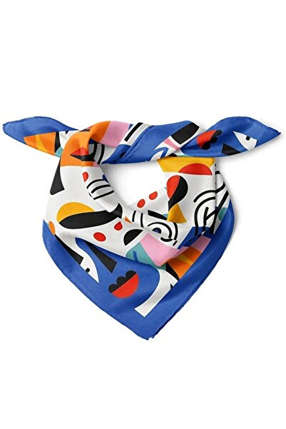 Avoria Abstract Art Desenli Mavi Saten Fular