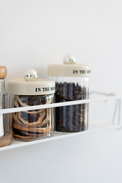 Dekorzdükkan Set of 2 Cream Vacuum Lid Motto Glass Jars (320Ml+450Ml)