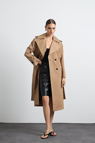 Mozto Orsay Camel Maxi Trench Coat
