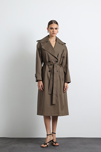 Mozto Orsay Khaki Maxi Trench Coat
