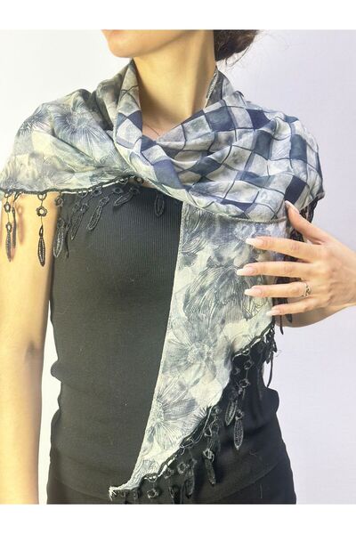 Gönülden Tasarım Double Sided Patterned Flowered Plaid Smoked Women's Scarf 150X45 cm
