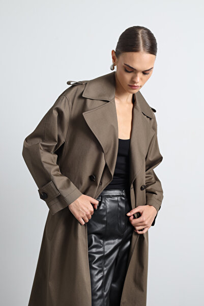 Mozto Orsay Khaki Maxi Trench Coat
