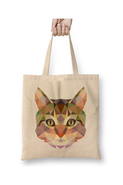 Toyaso Γεωμετρικό ζώο γάτα Γατάκια Λευκή υφασμάτινη τσάντα με μακριά λαβή Τσά...