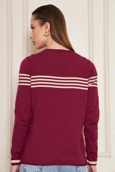 Irmak Kerekli Women's Crew Neck Soft Textured Striped Knit Sweater 35111
