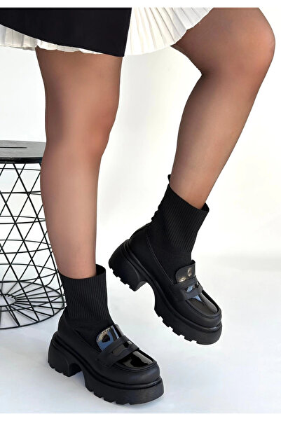 PAZAR DÜNYASI Wanye Black Leather Stretch Boots