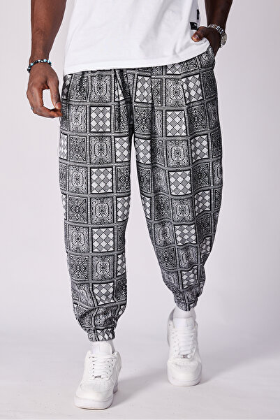 Superbluemexico Unisex Jacquard Patterned Pleated Baggy Trousers