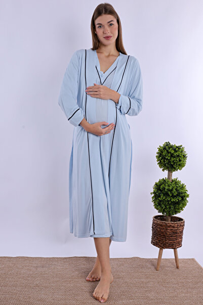 ByLohusa Set cămașă de noapte pentru maternitate Effortt cu halat albastru