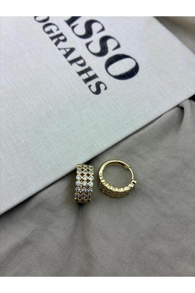 Hedef Bijuteri Xuping Gold Color Three Rows Mini Stone Hoop Earrings