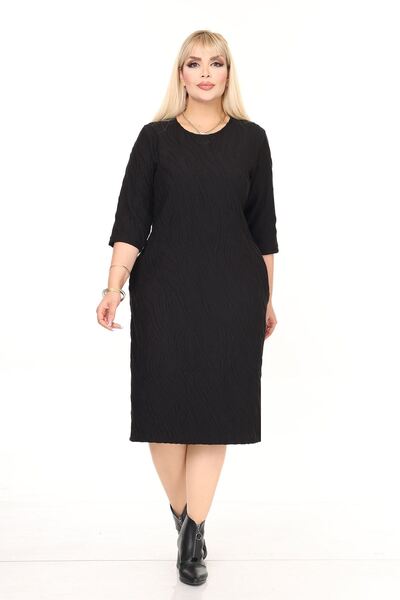 modayız Ελαστικό χειμερινό φόρεμα μεγάλου μεγέθους με μοτίβο διπλής τσέπης 9F-2731