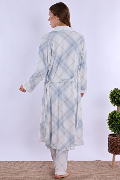 ByLohusa Effortt Blue 100% Cotton Maternity Pajama Set with Dressing Gown
