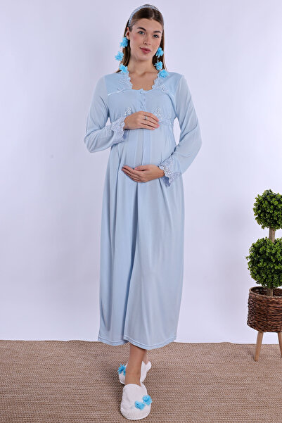 ByLohusa Effortt Blue Pregnant Postpartum Nightgown