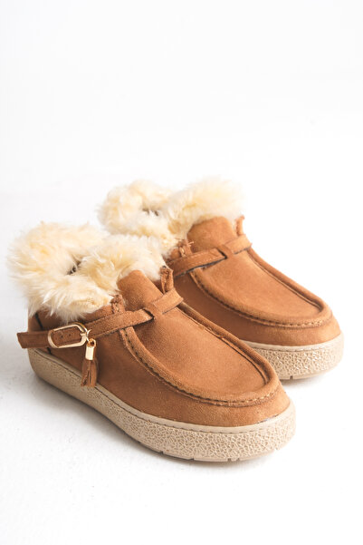 meyra'nın ayakkabıları Women's Fur Lined Buckle Mini Boots Brown Suede