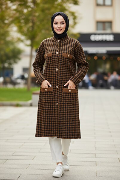 Kamalı Χειμερινό παλτό από ατσάλινο πλέγμα Ζακέτα με μοτίβο με κουμπιά στο μπροστινό μέρος Τζακέτα με μοτίβο με κουμπιά