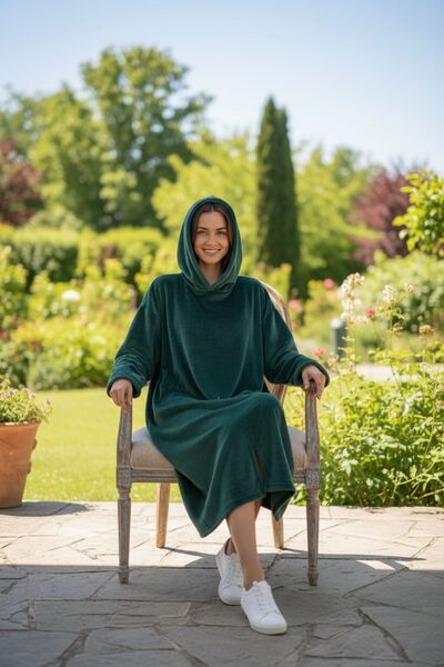 Mislina Home Serona Wellsoft Plush Hooded Long Poncho Soft Textured Wearable Tv Blanket |   Z.Green