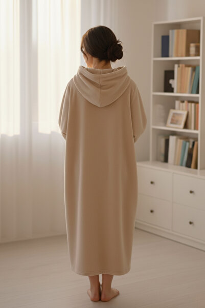 Mislina Home Serona Wellsoft Plush Hooded Long Poncho Soft Textured Wearable Tv Blanket |   Beige