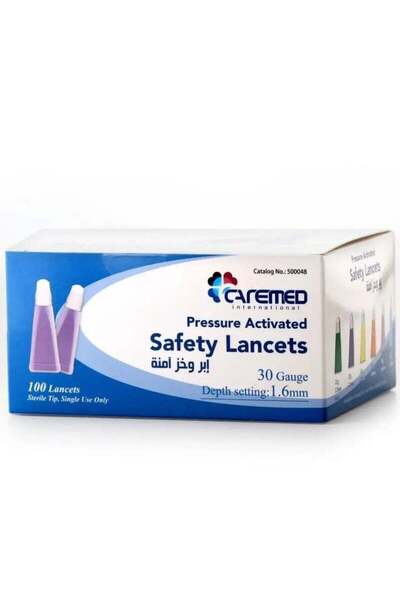 CAREMED Two packs of safe, sterile, painless, single-use lancets for high accuracy and suitable for blood glucose measurement.