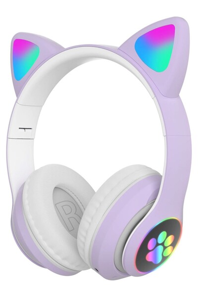 chimon Kulağı Bluetooth Kablosuz Kulaklık Rengarenk Işıklı Rgb Mor Çocuk Oyun...