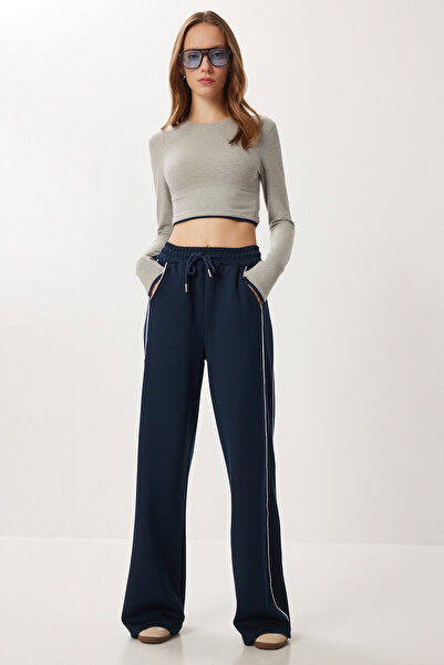 Lovelyİstanbul Kontrast Şeritli Modal Eşofman Altı LKB0015 LACİVERT