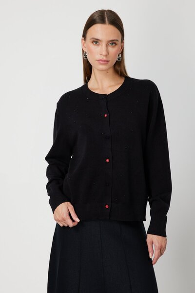 ON Stone Detailed Crew Neck Knitwear Cardigan Black