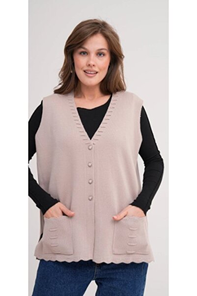 Fresh&Moda Women's Mother Plus Size Knitwear Plain Model Vest