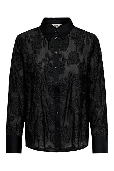 ONLY Γυναικείο πουκάμισο με μακρυμάνικο δαντέλα Onlava 15354748 Μαύρο