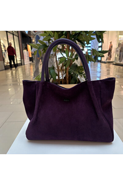 Zea Geantă de cumpărături din piele întoarsă violet închis – Eleganță rafinat...