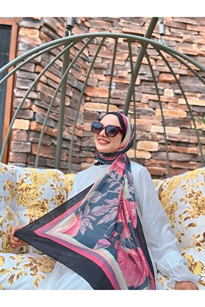 Modakaşmir Margarit Pattern Bamboo Shawl -Black-Green