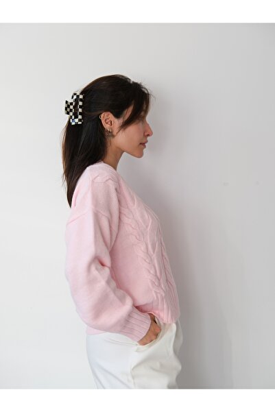 SolQ Oversized Women's V-Neck Elegant Soft Textured Stylish Hair Knit Sweater