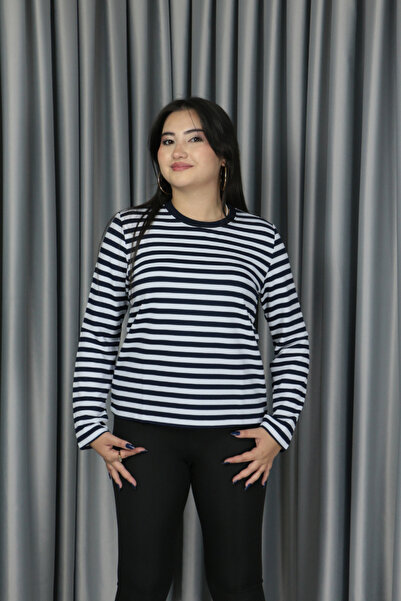 Femella Women Fashion Seria Premium, albastru marin, cu dungi și bordură la g...