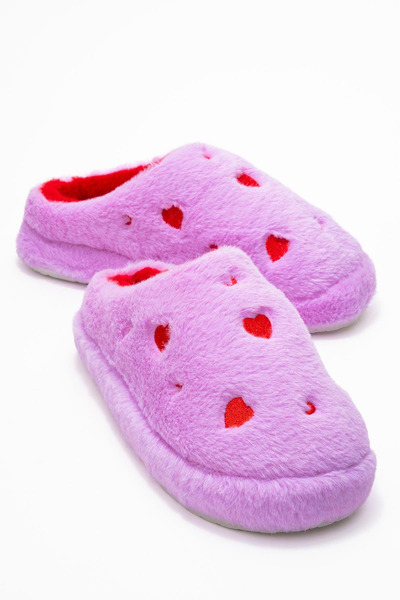 morscho Plush Heart Patterned Comfortable Non-Slip House Slippers