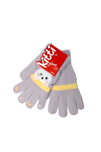 Kitti Spteks 4-8 Yaş Kız Çocuk Lila Renk Hayvan Figürlü Kışlık Örme Eldiven