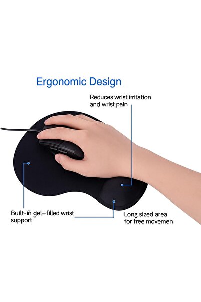 Revoon Set of 2 Office Mouse Pads with Wrist Rest, Comfortable Non-Slip Rubber Base - Black