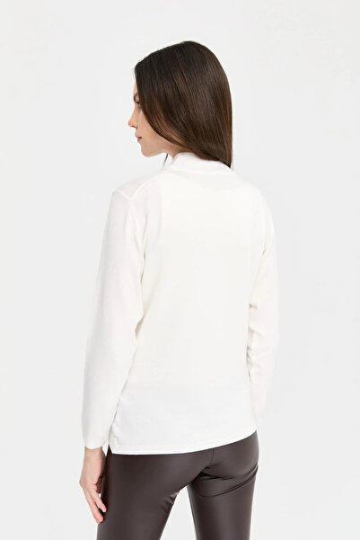 Desen Triko Women's Stretch Fabric Long Sleeve Basic Half Fisherman Blouse 0240016 Ecru