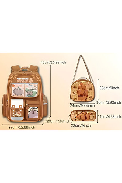 kardelen kırtasiye Capybara Children's Orthopedic Multi-Compartment School Bag Embossed Lunch Box and Pencil Case Set of 3 Capybara